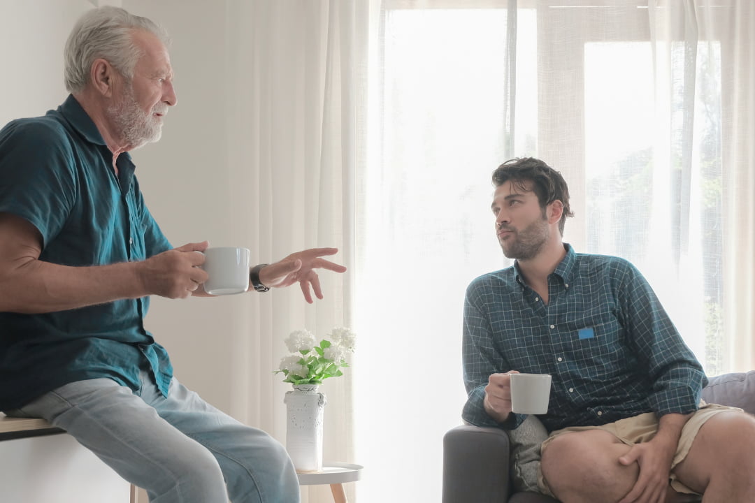 father and son talking